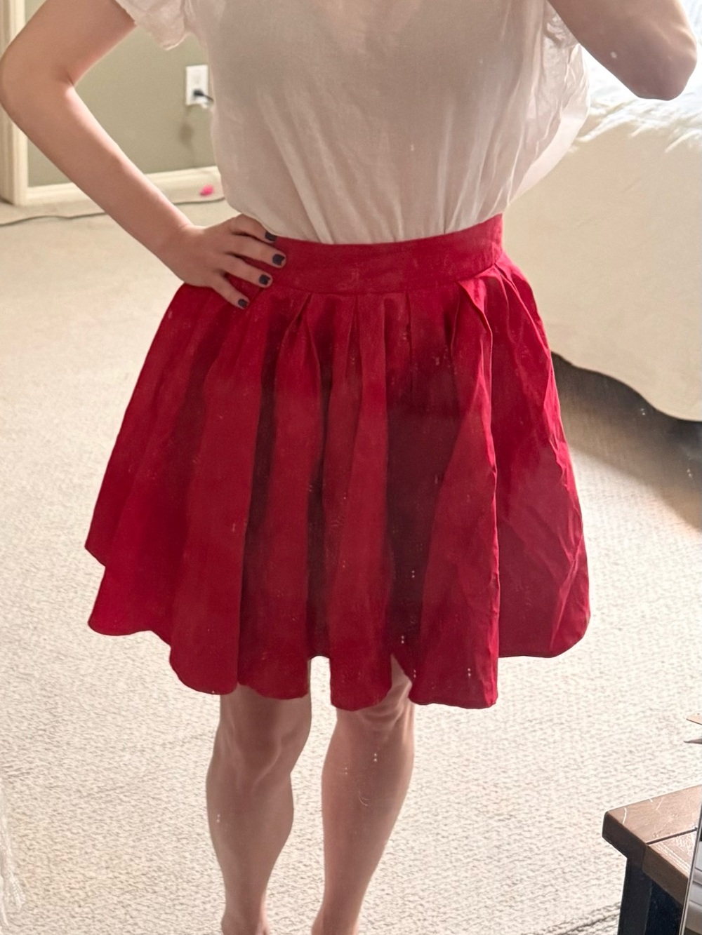 Adorable Apple Red Pleated Circle Flare Skirt with Tule.